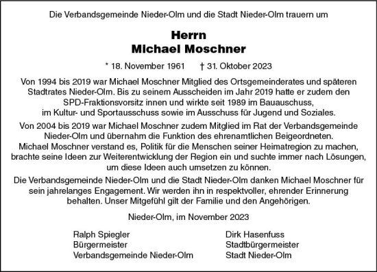Traueranzeige von Michael Moschner von Allgemeine Zeitung Mainz