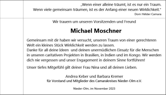 Traueranzeige von Michael Moschner von Allgemeine Zeitung Mainz