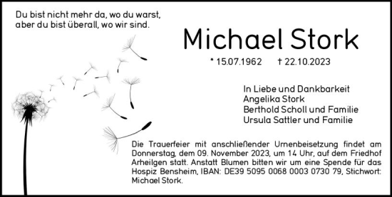 Traueranzeige von Michael Stork von Darmstädter Echo