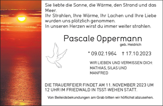 Traueranzeige von Pascale Oppermann von Wiesbadener Kurier