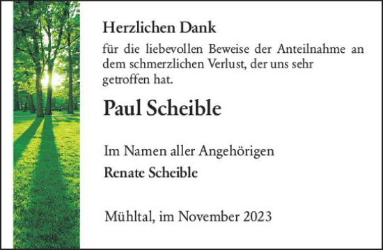 Traueranzeige von Paul Scheible von Darmstädter Echo