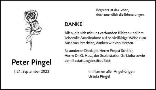 Traueranzeige von Peter Pingel von Wormser Zeitung