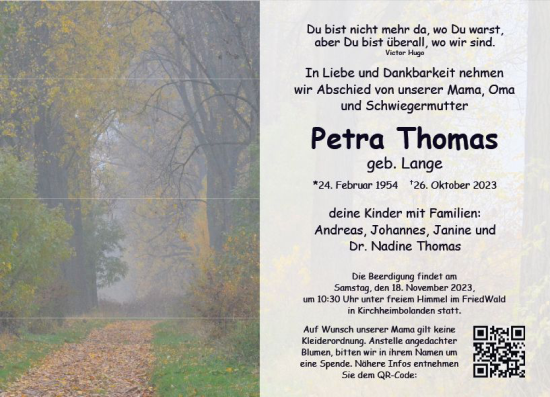 Traueranzeige von Petra Thomas von Wormser Zeitung