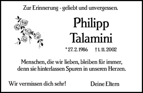 Traueranzeige von Philipp Talamini von Starkenburger Echo