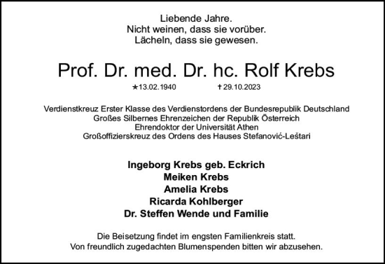 Traueranzeige von Rolf Krebs von Allgemeine Zeitung Mainz