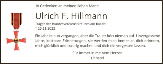 Traueranzeige von Ulrich  Hillmann von Darmstädter Echo