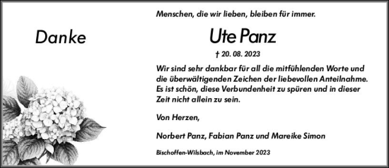 Traueranzeige von Ute Panz von Wetzlarer Neue Zeitung