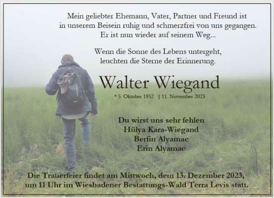 Traueranzeige von Walter Wiegand von Wiesbadener Kurier