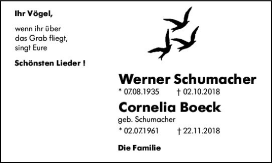 Traueranzeige von Werner Schumacher von Wiesbadener Kurier