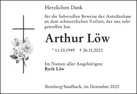Traueranzeige von Arthur Löw von Odenwälder Echo