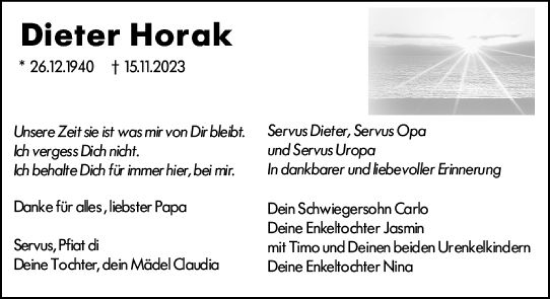 Traueranzeige von Dieter Horak von Allgemeine Zeitung Mainz