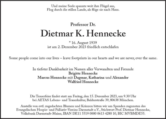 Traueranzeige von Dietmar K. Hennecke von Darmstädter Echo