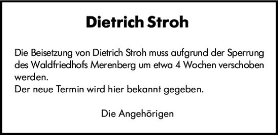 Traueranzeige von Dietrich Stroh von Weilburger Tageblatt