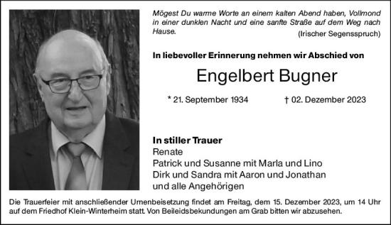 Traueranzeige von Engelbert Bugner von Allgemeine Zeitung Mainz