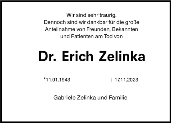 Traueranzeige von Erich Zelinka von Wormser Zeitung