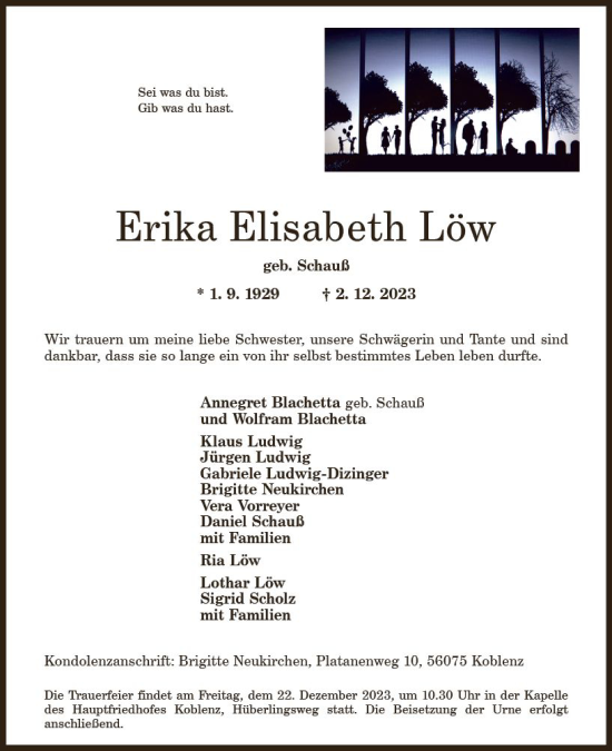Traueranzeige von Erika Elisabeth Löw von Nassauische Neue Presse