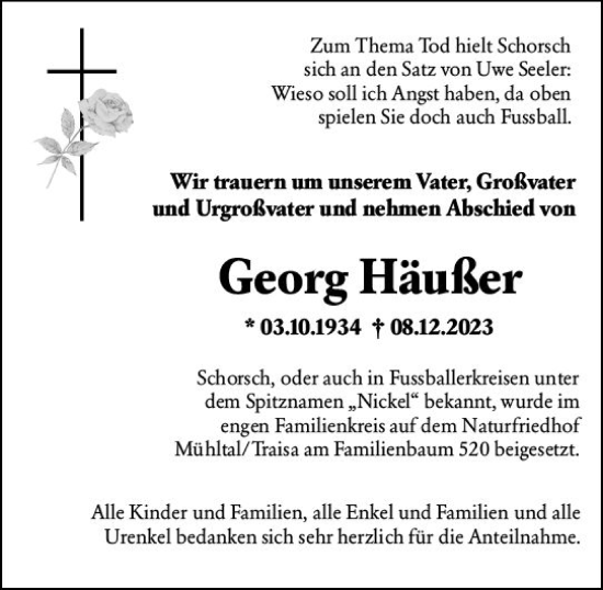 Traueranzeige von Georg Häußer von Darmstädter Echo
