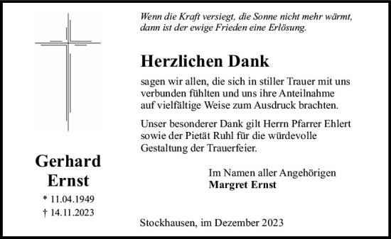 Traueranzeige von Gerhard Ernst von VRM Trauer