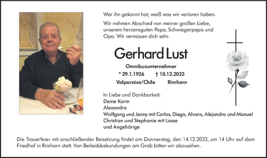 Traueranzeige von Gerhard Lust von Odenwälder Echo