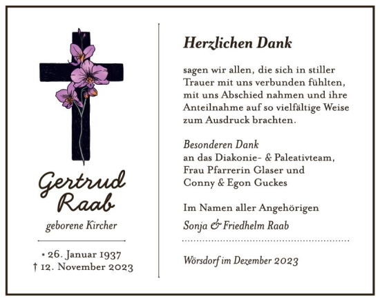 Traueranzeige von Gertrud Raab von Idsteiner Land/Untertaunus