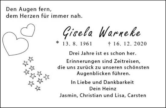 Traueranzeige von Gisela Warnke von Rüsselsheimer Echo