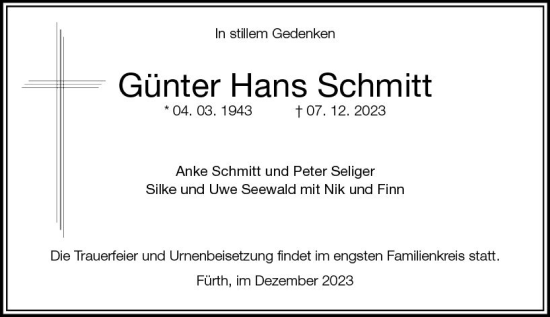 Traueranzeige von Günter Hans Schmitt von Starkenburger Echo