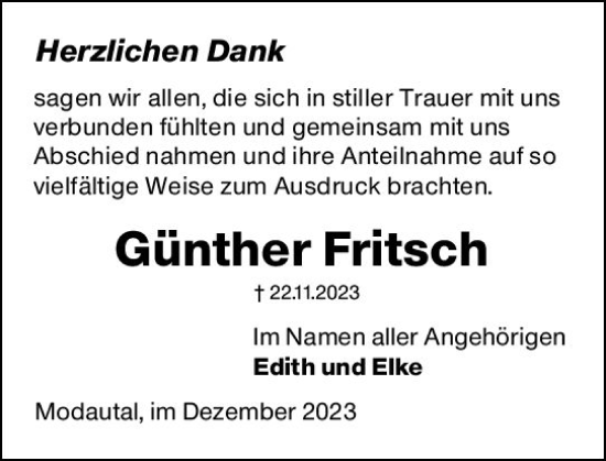 Traueranzeige von Günther Fritsch von Darmstädter Echo