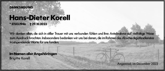 Traueranzeige von Hans-Dieter Korell von VRM Trauer