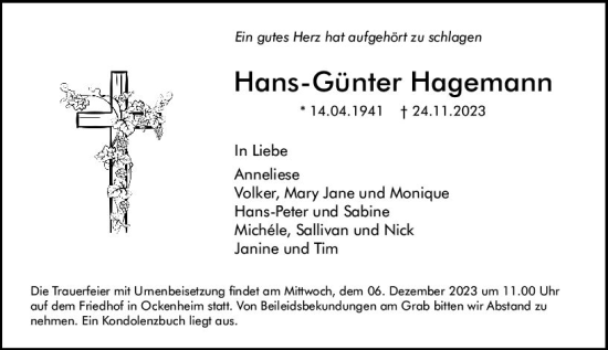 Traueranzeige von Hans-Günter Hagemann von Allgemeine Zeitung Bingen/Ingelheim