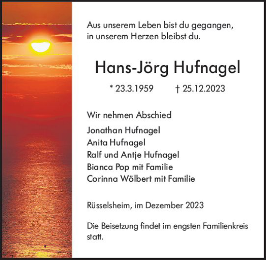 Traueranzeige von Hans-Jörg Hufnagel von Rüsselsheimer Echo