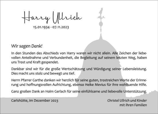 Traueranzeige von Harry Ullrich von Hinterländer Anzeiger