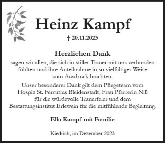 Traueranzeige von Heinz Kampf von Rheingau Kurier