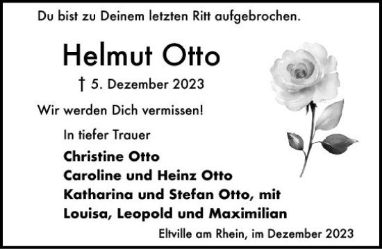 Traueranzeige von Helmut Otto von Wiesbadener Kurier