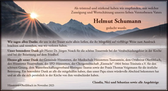 Traueranzeige von Helmut Schumann von Wiesbadener Kurier