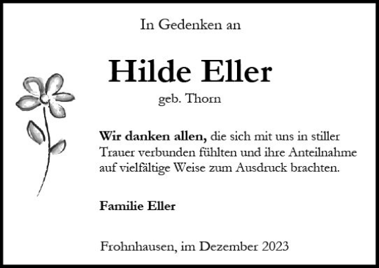 Traueranzeige von Hilde Eller von Dill Block