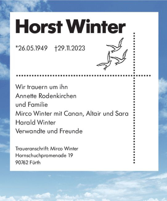 Traueranzeige von Horst Winter von Allgemeine Zeitung Bad Kreuznach