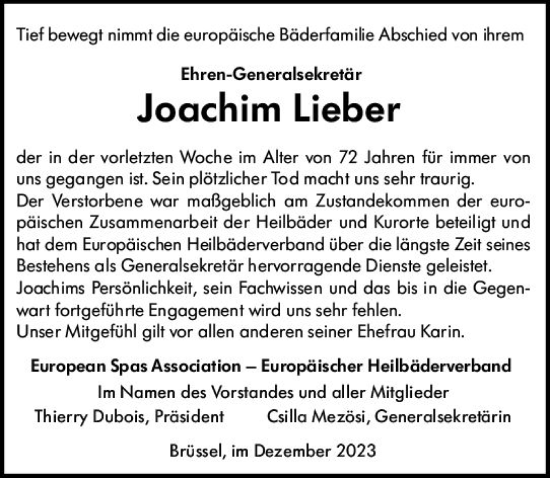 Traueranzeige von Joachim Lieber von Allgemeine Zeitung Mainz