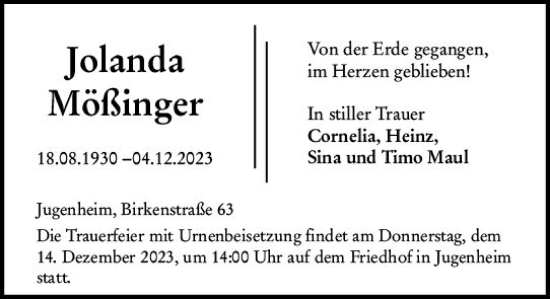 Traueranzeige von Joanda Mößinger von Darmstädter Echo