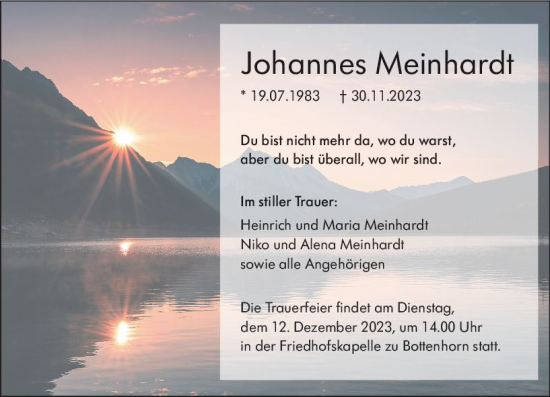 Traueranzeige von Johannes Meinhardt von Hinterländer Anzeiger