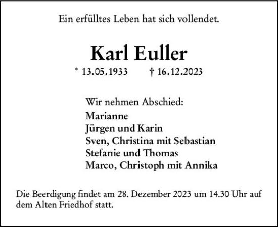 Traueranzeige von Karl Euller von Hochheimer Zeitung