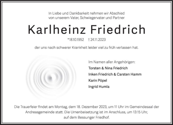 Traueranzeige von Karlheinz Friedrich von Bergsträßer Anzeiger