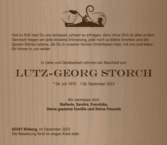 Traueranzeige von Lutz-Georg Storch von Camberger Anzeiger