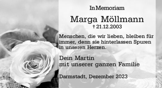 Traueranzeige von Marga Möllmann von Darmstädter Echo