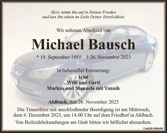 Traueranzeige von Michael Bausch von Nassauische Neue Presse