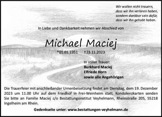 Traueranzeige von Michael Maciej von Allgemeine Zeitung Bingen/Ingelheim