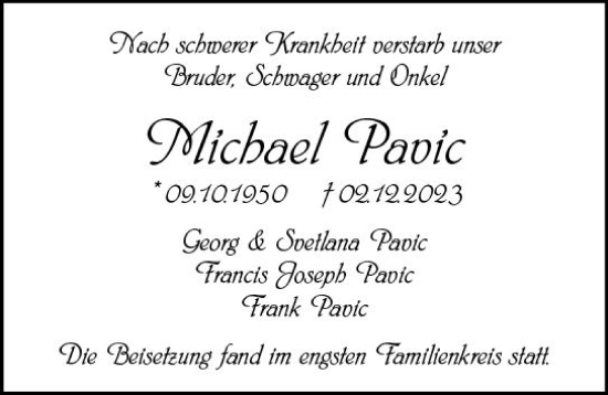 Traueranzeige von Michael Pavic von Darmstädter Echo