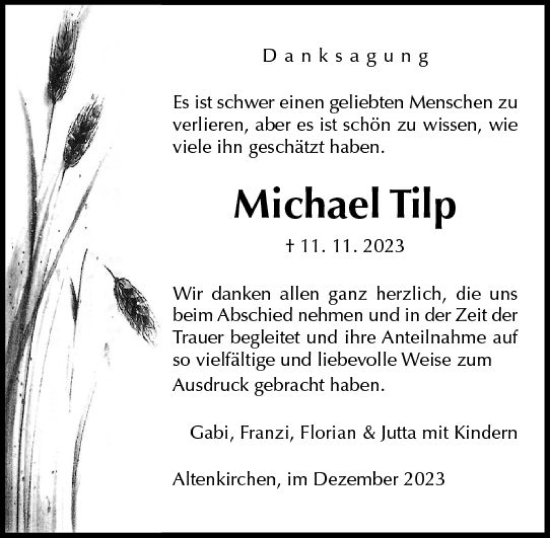 Traueranzeige von Michael Tilp von Dill Block