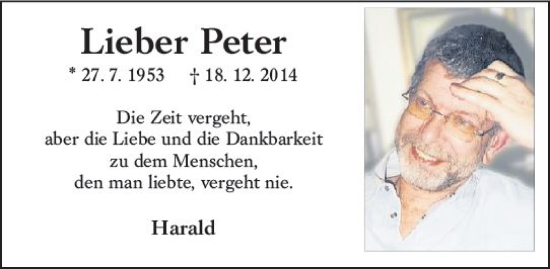 Traueranzeige von Peter  von Allgemeine Zeitung Mainz