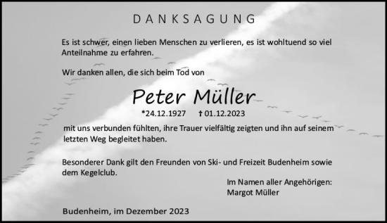Traueranzeige von Peter Müller von Allgemeine Zeitung Mainz
