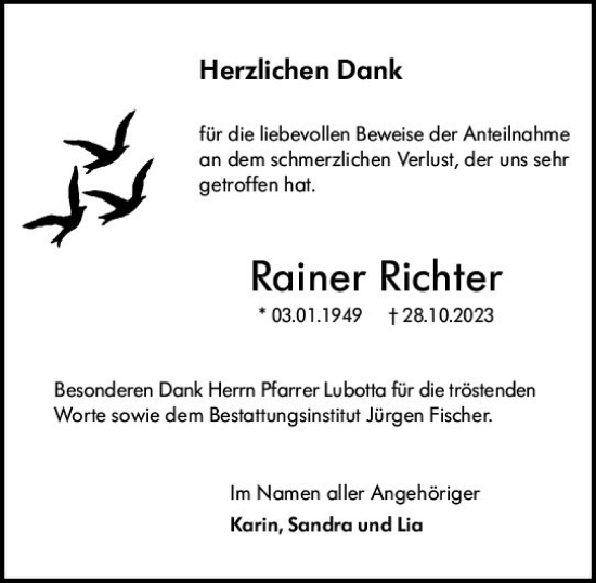 Traueranzeige von Rainer Richter von Darmstädter Echo Traueranzeige von Rainer Richter von Darmstädter Echo